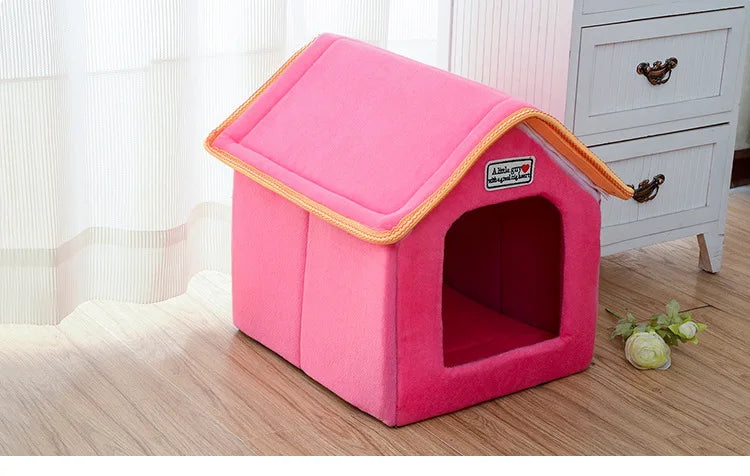Winter Pet House Foldable Bed With Mat Soft Leopard Dog Puppy Sofa Cushion House Kennel Nest Dog Cat Bed For Small Medium Dogs