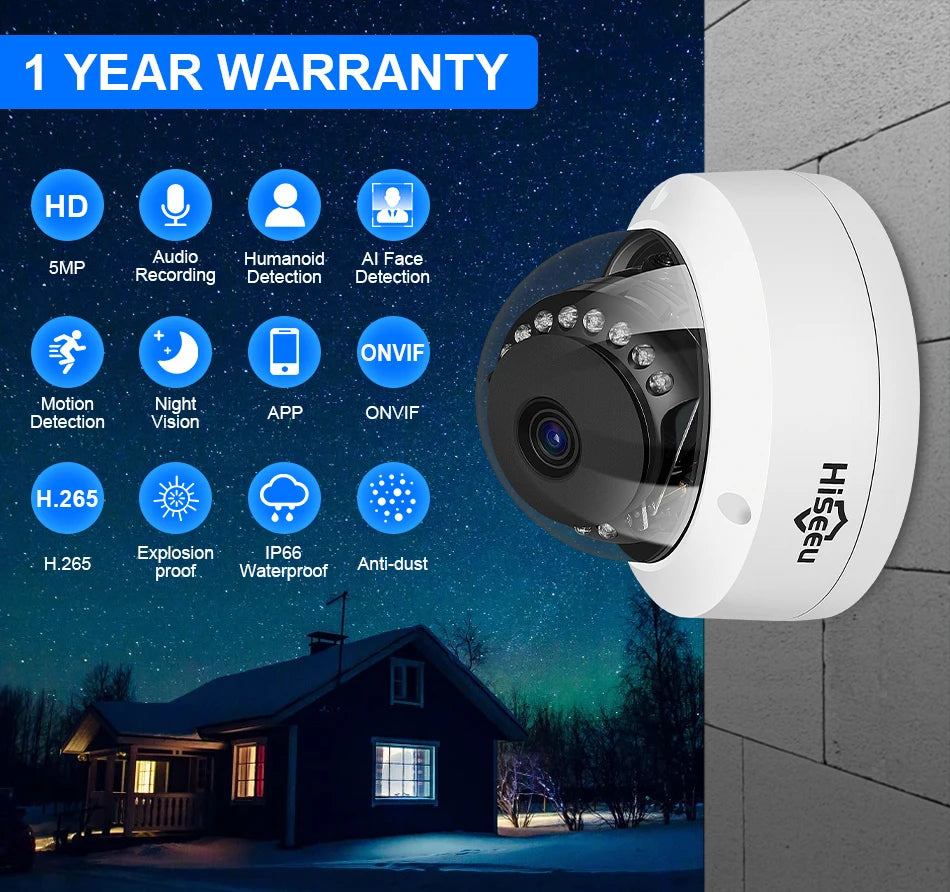 Überwachungssystem 2025: Hiseeu 4CH 5MP POE Dome IP Camera System Kit - Video Surveillance Set Night Vision Home Outdoor Waterproof Security Camera Set POE Collection