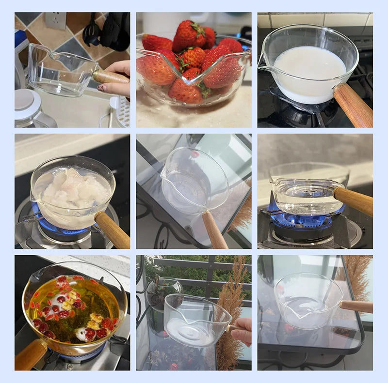 KEMORELA YS7258 Glasmilchtopf Holzgriff - 600ml 400ml Glas