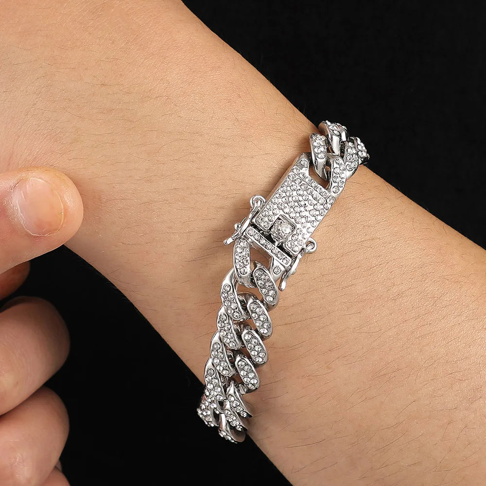 Luxus Mode Punk Strass Armband Für Frauen Männer Hiphop Cuban Link Armbänder Einfach Design Golden Silber Farbe Schmuck Geschenk