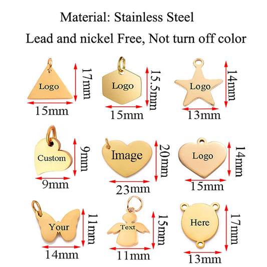 Edelstahl Gravur Anhänger Set 2025 - 5 Stück DIY Schmuck Herz Stern Dreieck Schmetterling
