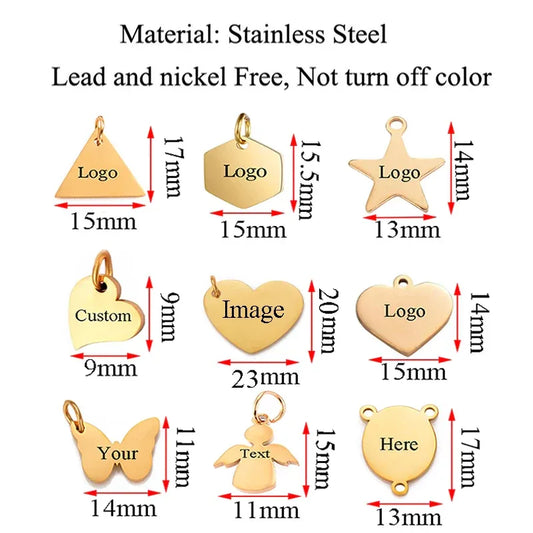 Edelstahl Gravur Anhänger Set 2025 - 5 Stück DIY Schmuck Herz Stern Dreieck Schmetterling - Golden Bridge Store