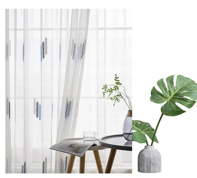 Embroidered Sheer Curtains Modern Gauze Curtain Yellow Living Room Blue Bedroom White Yarn Window Tulle Curtains