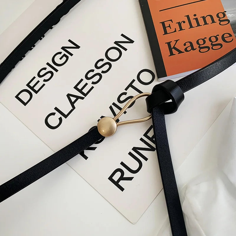 Curele de designer pentru femei din piele naturală, curea pentru rochie cu nod, talie lungă și subțire, cataramă aurie, neagră, Ceinture Femme Easy Cummerbund