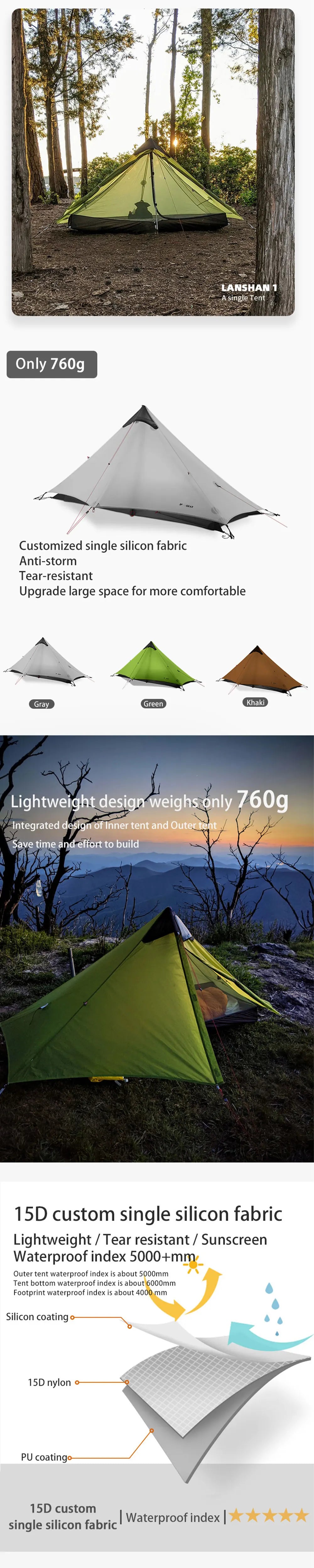 Ultralight Camping Zelt 2025 - 3F UL GEAR LanShan 2 Professional 15D Silnylon