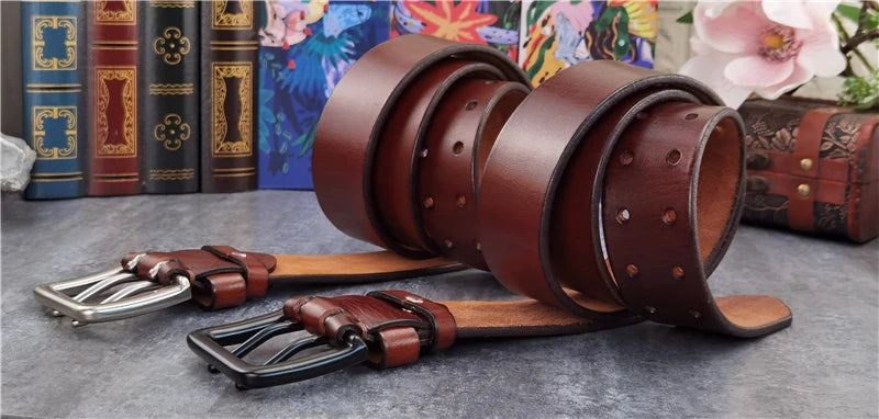 Herren Ledergürtel 2025 - Super Wide 4.2CM Luxury Thick Genuine Leather Double Buckle