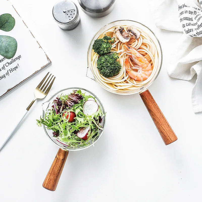 KEMORELA YS7258 Glasmilchtopf Holzgriff - 600ml 400ml Glas