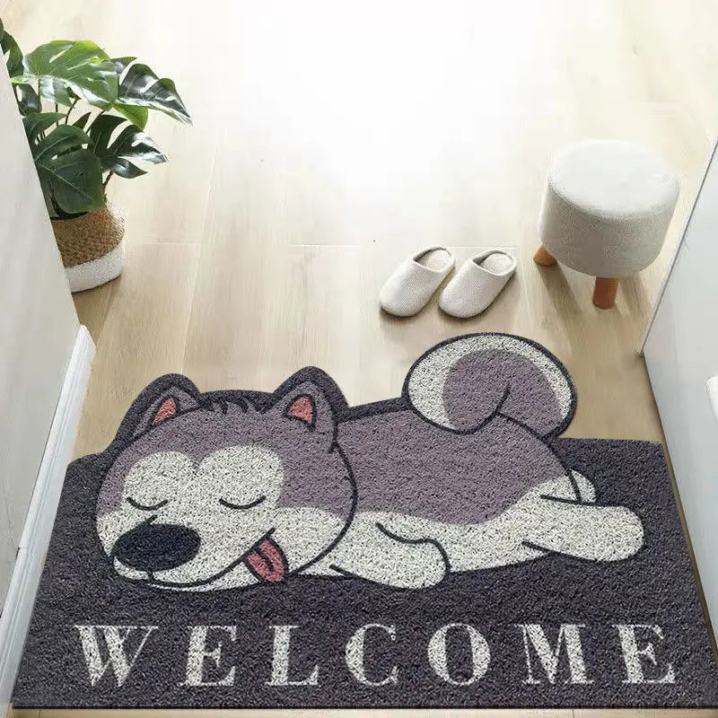 Welcome Cartoon Non-slip Doormat, Sand Scraping, Door Entrance Doormat, Hallway Bath Rug, Dust Removal Carpet, Wire Loop Footpad