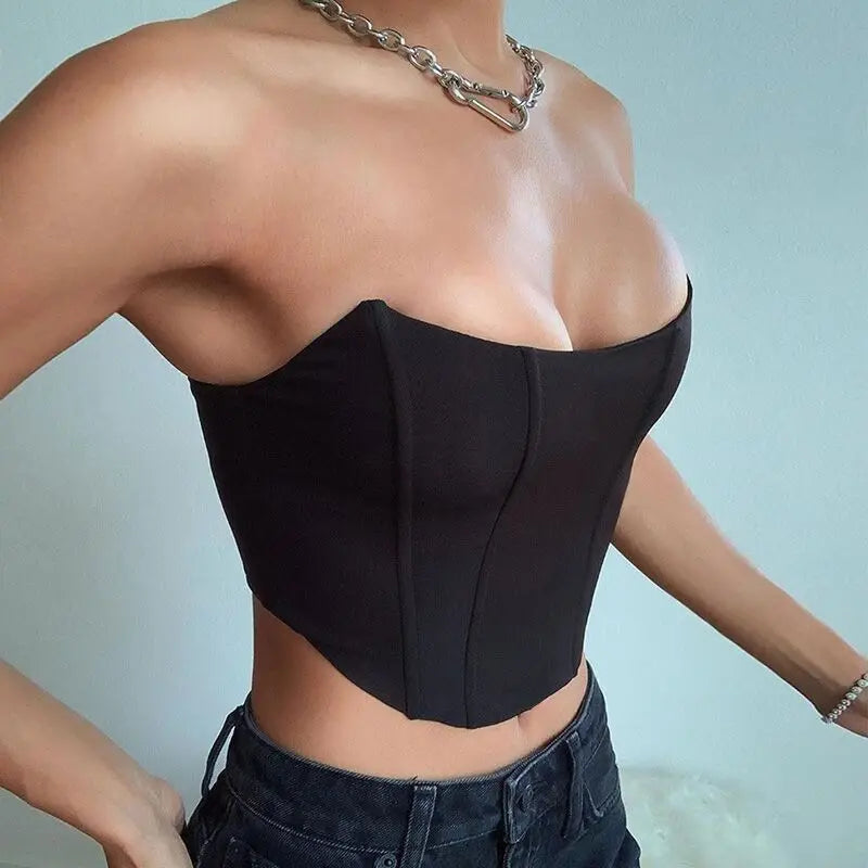 Sleeveless Off Shoulder Fashion elegant Corset Crop Tops Vest Female Underwear Backless Bustier Top Solid