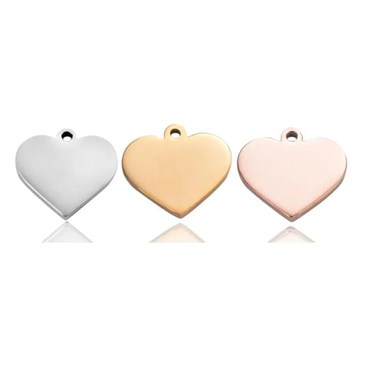 Customized Charms Stainless Steel Heart Tag Engrave Logo Letter DIY Bracelet Necklace Pendant for Jewelry Making - Golden Bridge Store