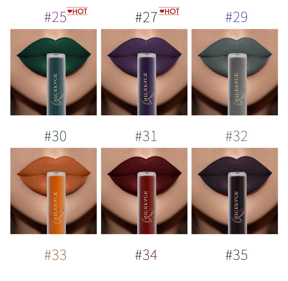NICEFACE Matte Liquid Lipstick Waterproof Long Lasting Lip Gloss Tint elegant Red Nude Purple Metallic Lipsticks Makeup Cosmetics