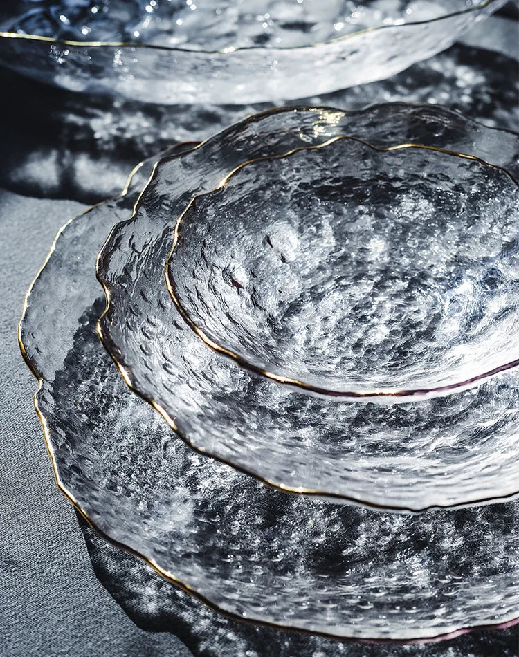 Glass Plate Irregular Dinner Plates Gold Glass Dishes Creative Salad Bowl Transparent Plate Glass Bowl and Dish Set Dessertplate