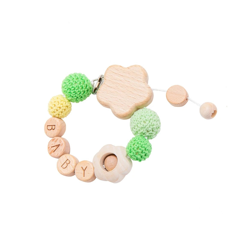 Suport pentru suzetă BabyCarrier cu flori - lemn 22cm nume