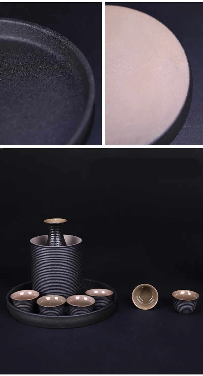 Ceramic Black Pottery Wine Set Small Wine Cup Wine Divider Glass Japanese Sake Set