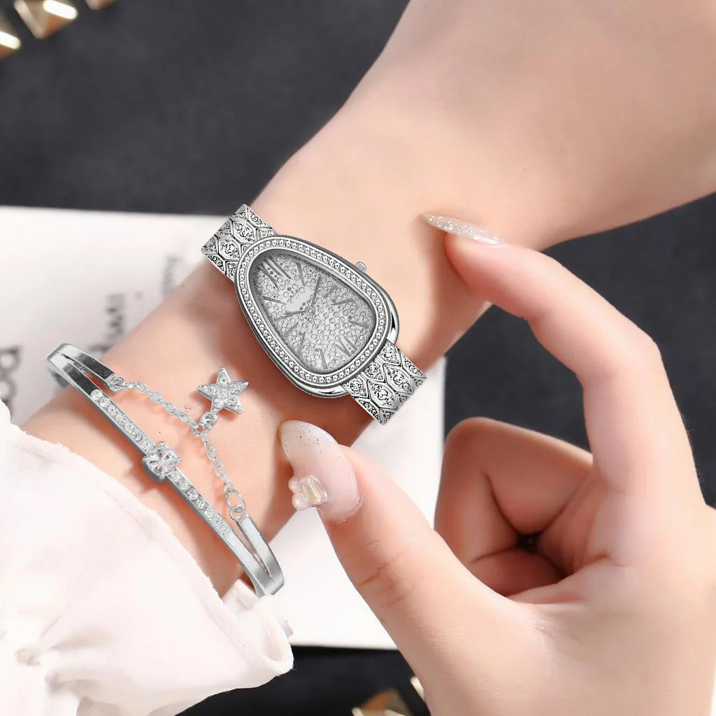 Schlangen Armband Uhr 2025 - Frauen Roségold Stahl Strass Damen - Luxus Armbanduhren Fashion Geschenk Uhr Female Relogio Feminino