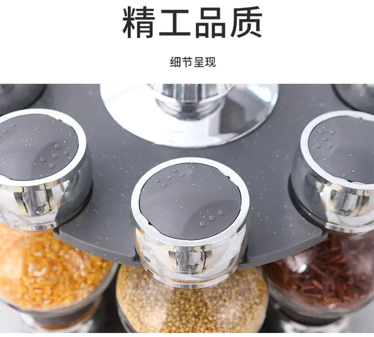 Rotating16Pcs Condiment Set Spice Jar StorageBox HomeKitchen Cruet Condiment Bottle Coffee Sugar Seal Jar Container Rack