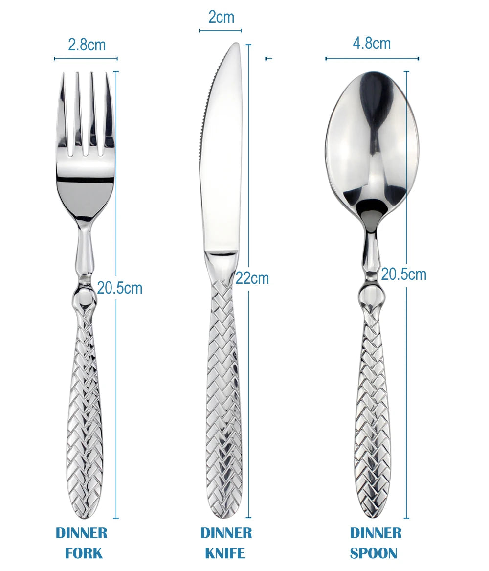 LUCF Royal Luxury 2025 - Gewebtes Muster Griff Spiegel Edelstahl Geschirr - Elegantes Besteck Delikates Tafelgeschirr Küche Hotel