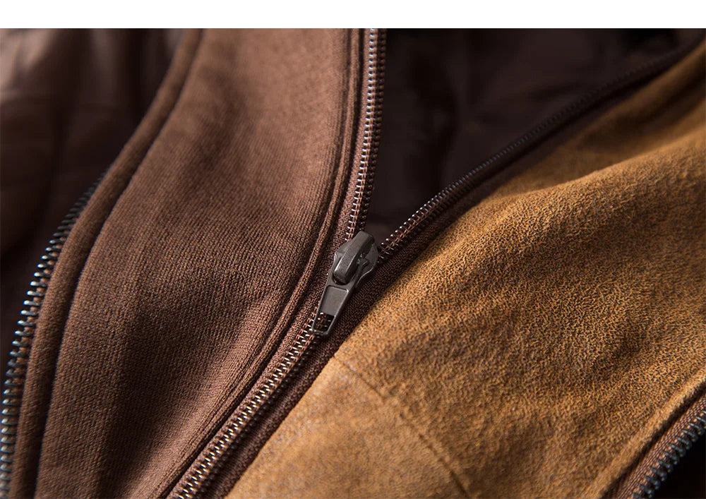 FLAVOR Herren Lederjacke Männer Motorrad Abnehmbarer Kapuz Wintermantel Männer Warme Echte Lederjacken