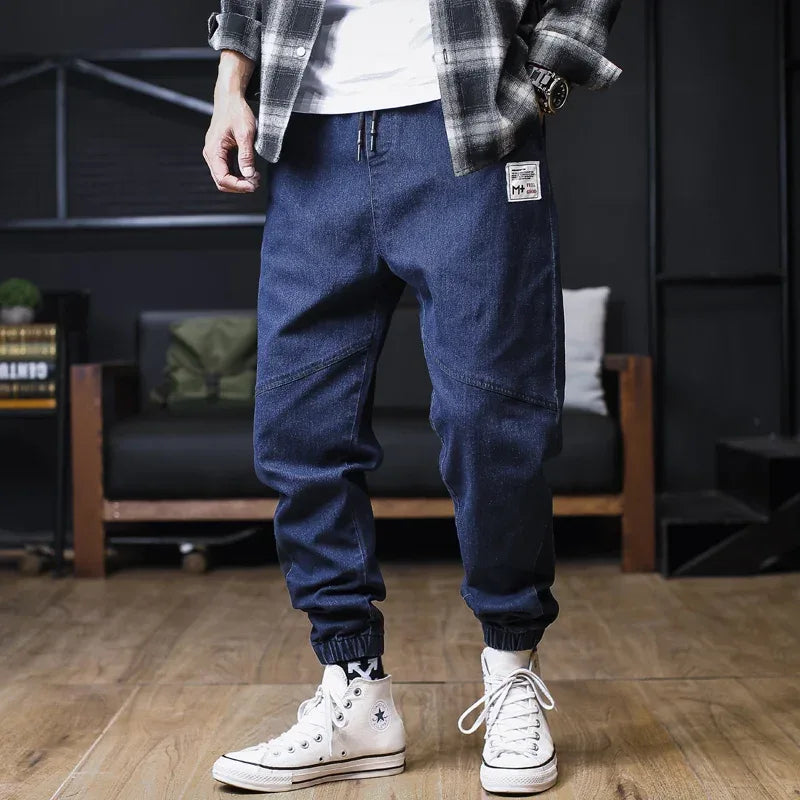 Plus Size Jeans Men Loose Joggers Streetwear Harem Jeans Cargo Pants Ankle-Length Denim Trousers - Golden Bridge Store