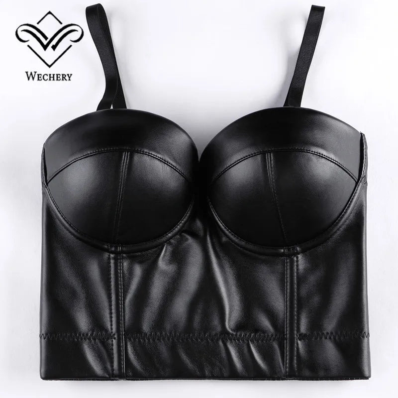 Wechery Frauen Lederkorsett Oben Crop Bustier Gothic Bra Verbesserte Unterstützung Bodice Elegant Dessous Corselet Party Kurz Camis Plus Size 6XL