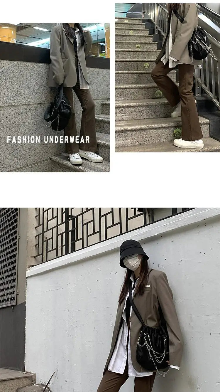 Blugi pentru femei 2025 - Denim maro, stil coreean, stil bootcut, asortat, stil stradal