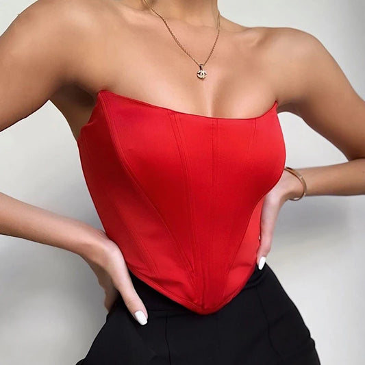 Sleeveless Off Shoulder Fashion elegant Corset Crop Tops Vest Female Underwear Backless Bustier Top Solid