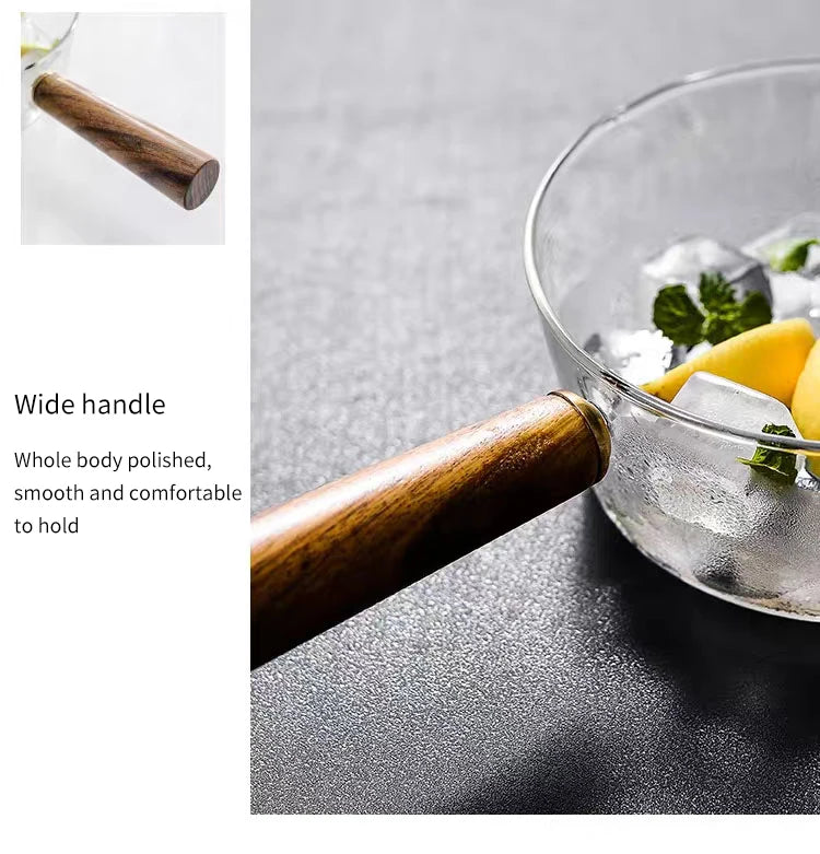 KEMORELA YS7258 Glasmilchtopf Holzgriff - 600ml 400ml Glas