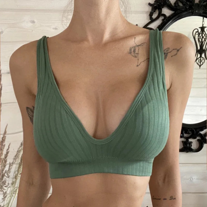 Women Seamless Sports Crop Top elegant Bra Female Tube Tops Deep V elegant Women's Underwear Bralette Sleeveless Camis Bandeau Top