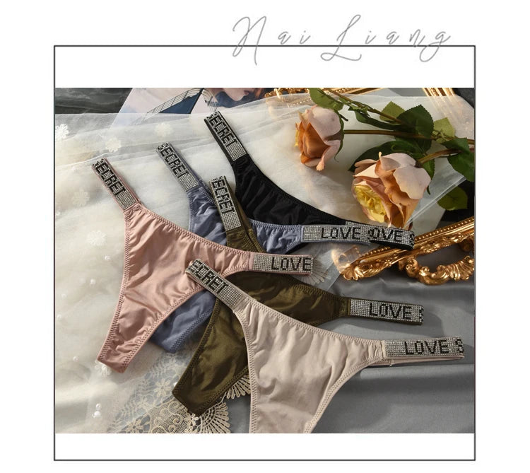 ZQTWT Damen-Unterwäsche 2025 - Elegante Sport-Strings mit Strass & Buchstaben tief sitzend S-XL