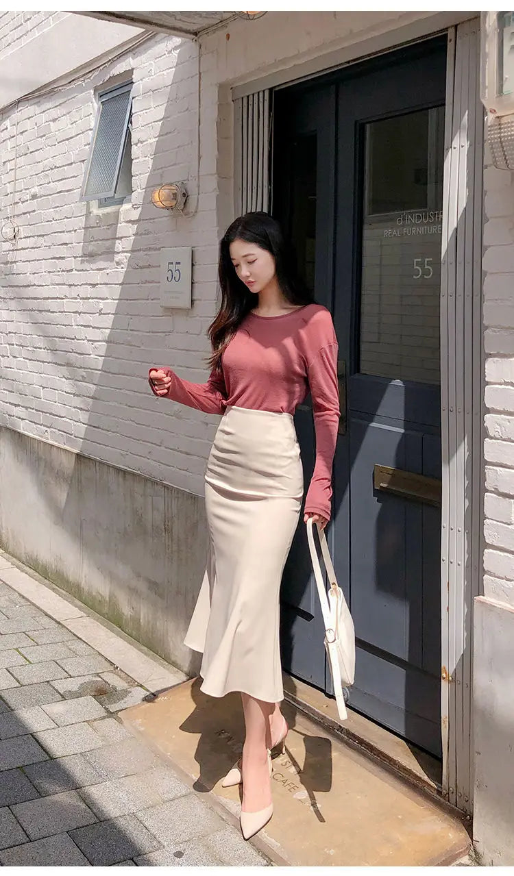 Fuste lungi elegante pentru birou, femei, 2024, la modă, talie înaltă, bodycon, alb-negru, fustă franceză Y2k, corset subțire, fustă maxi de mireasă, XL