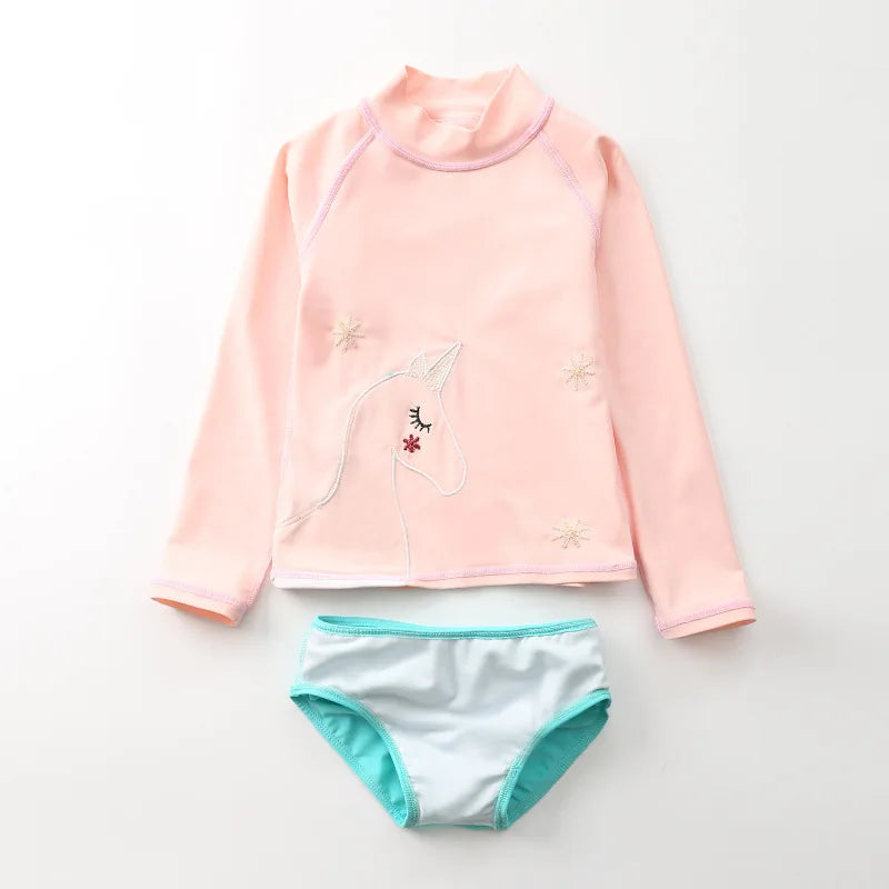 Kinder-Badeanzug 2025: KLEINE KINDER Einhorn Rash Guards Langarm - Zweiteilige Kinder Schwimmkleidung Strand Baby Mädchen UV-Schutz