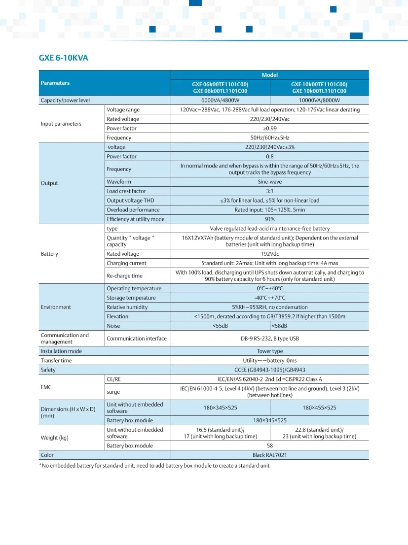 Nice Price GXE 6-10KVA High Performance UPS Telecom Power Supply Online UPS