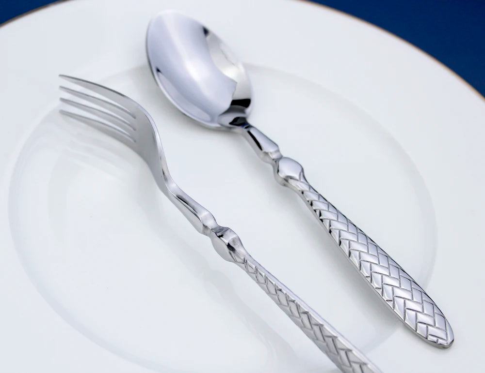 LUCF Royal Luxury 2025 - Gewebtes Muster Griff Spiegel Edelstahl Geschirr - Elegantes Besteck Delikates Tafelgeschirr Küche Hotel