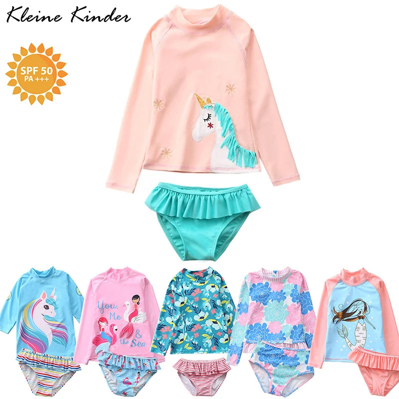 Kinder-Badeanzug 2025: KLEINE KINDER Einhorn Rash Guards Langarm - Zweiteilige Kinder Schwimmkleidung Strand Baby Mädchen UV-Schutz