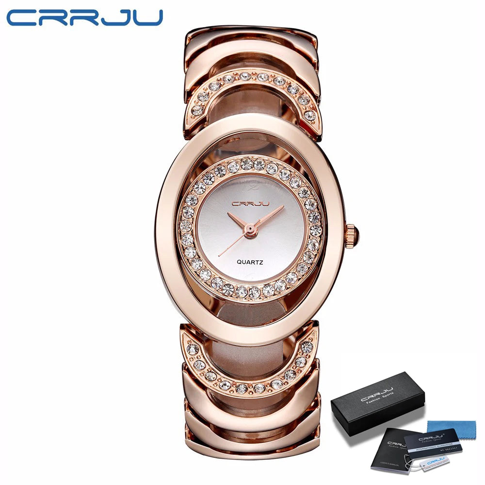 Damen-Uhr 2025: CRRJU Gold Watch Women Luxury Brand bracelet Ladies Quartz-Watch - Gifts For Girl Full Stainless Steel Rhinestone wristwatches whatch Collection