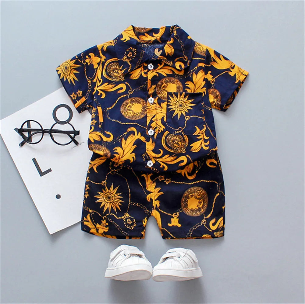 Jungen-Set 2025: SUNSION 0-5Y Kids Baby Boy Clothes Boho Summer - Floral Print Sets 2Pcs Short Sleeve Shirt+Shorts Child Boy Beach Wear Casual Outfits Collection