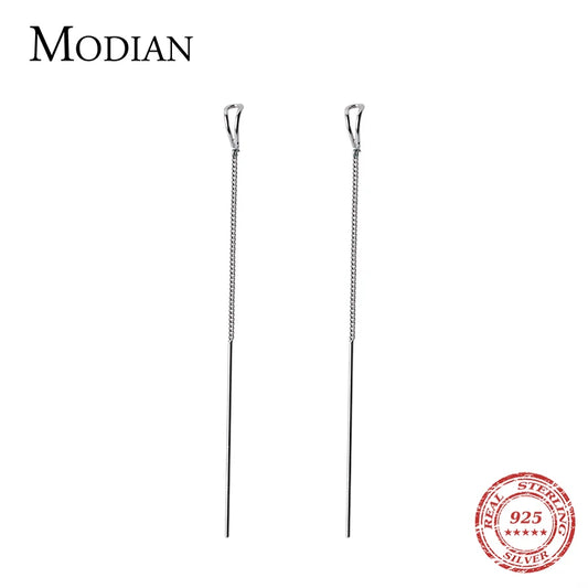 Moderne Minimalistische Einfache Charm Lange Kette Tropfen Ohrringe für Frauen Mädchen 925 Sterling Silber