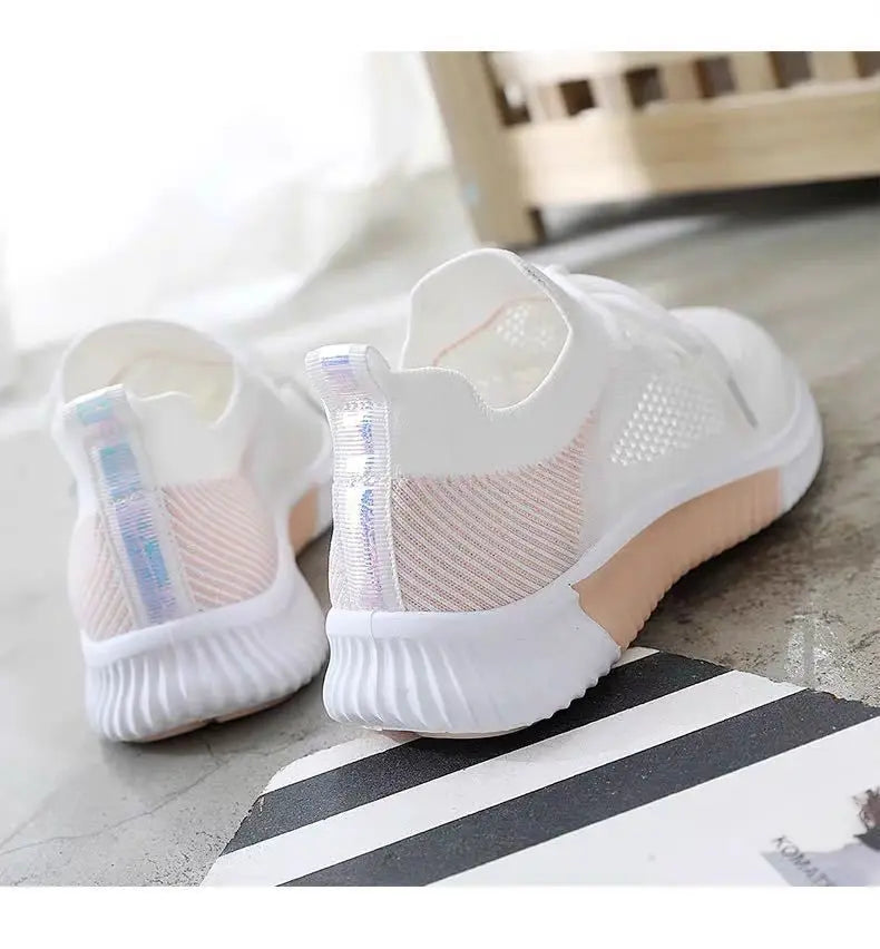 Women's Shoes 2021 Spring White New Breathable Sports Mesh Versatile Summer  Hollow Walking Flying Woven No-slip Ladies Sneakers