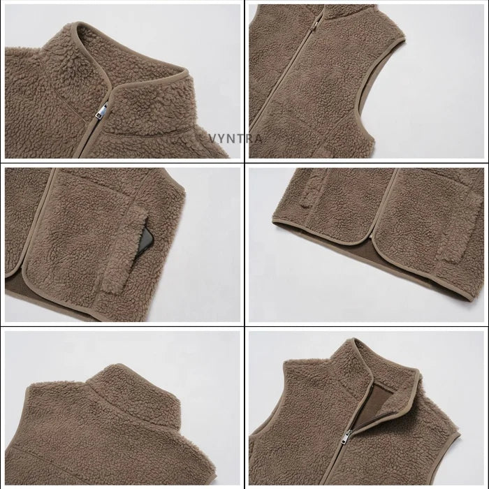 Vestă din fleece VYNTRA cu guler ridicat - fermoar, buzunare