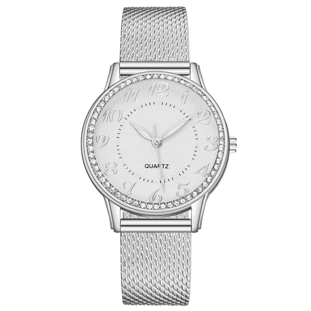 Women Watches Luxury Mesh Band Bracelet Rose Gold Inlaid Crystal Fashion New
