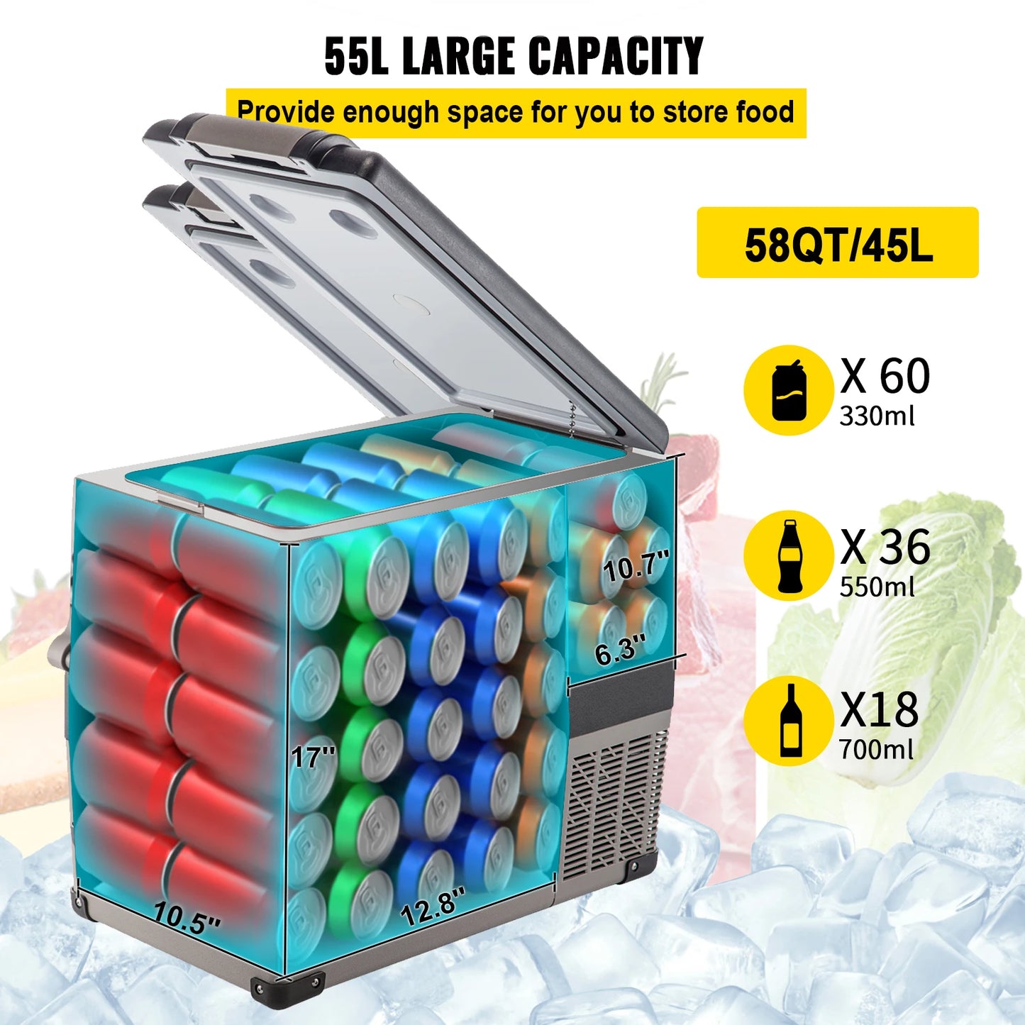 VEVOR 20L 22L 35L 45L 55L Auto-Kühlschrank Mini-Kühler Komprimier-Kühler 12/24V DC 110-240V Eisbox für Camping
