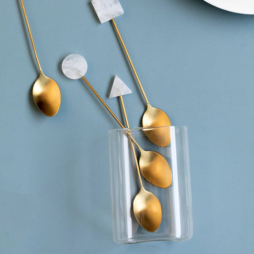 Besteck-Set 2025: 4pcs Gold-Plated Geometric-Shape - INS Coffee Collection