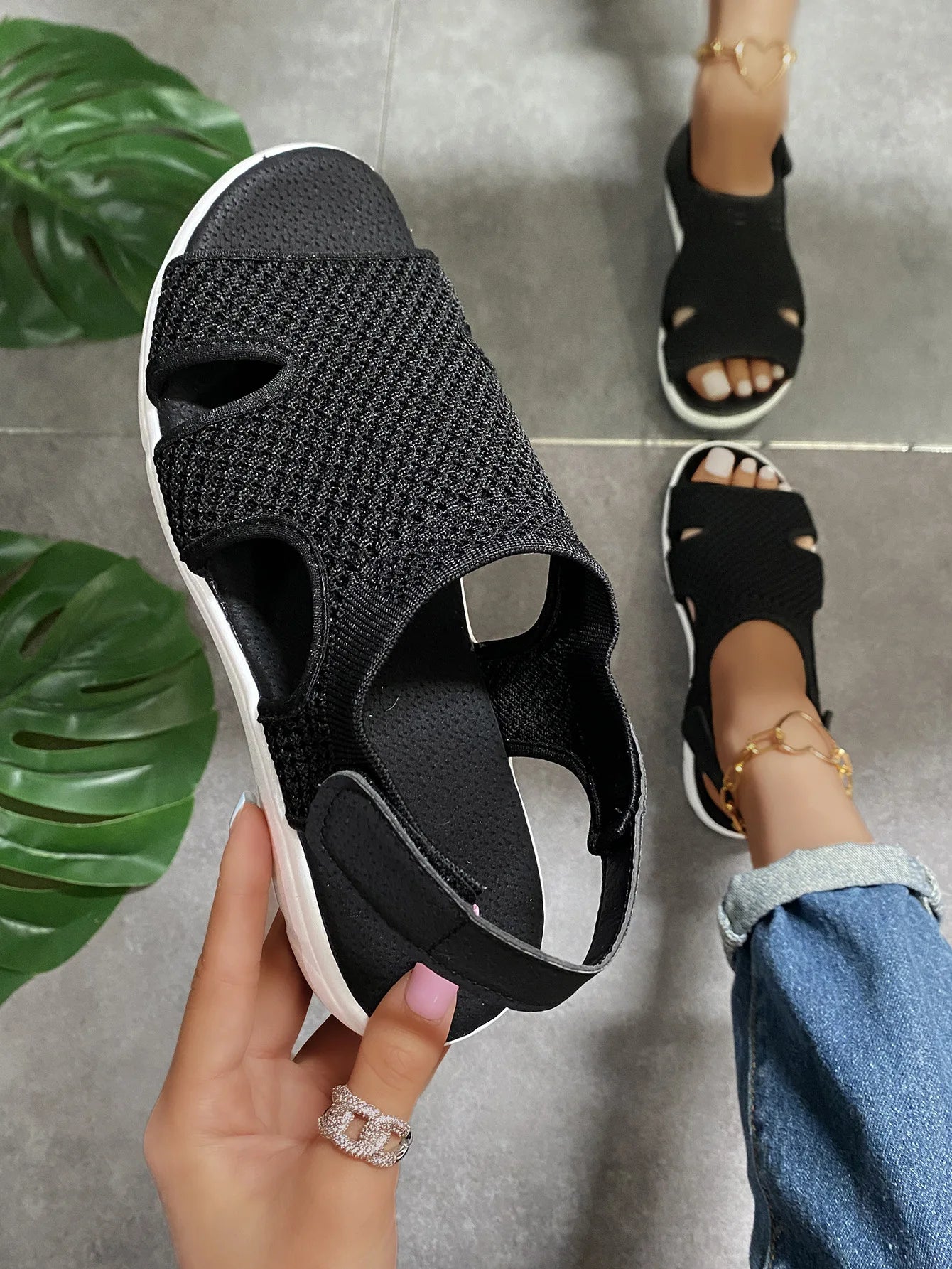 KAMUCC Sandale Sexy Strass - Große Größe EVA Flach 3cm