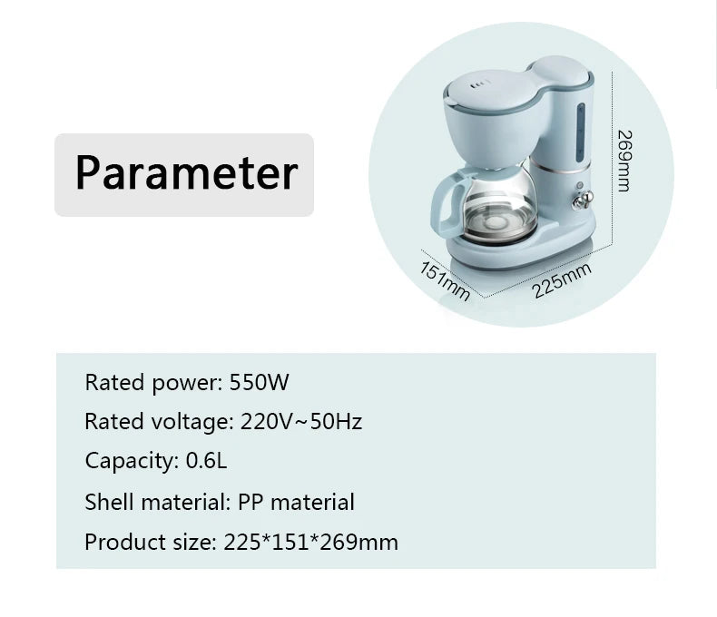 Fully Automatic Drip Coffee Maker Drip filter 600ml American coffee machine Tea Boiler Espresso Maker for home office 220V