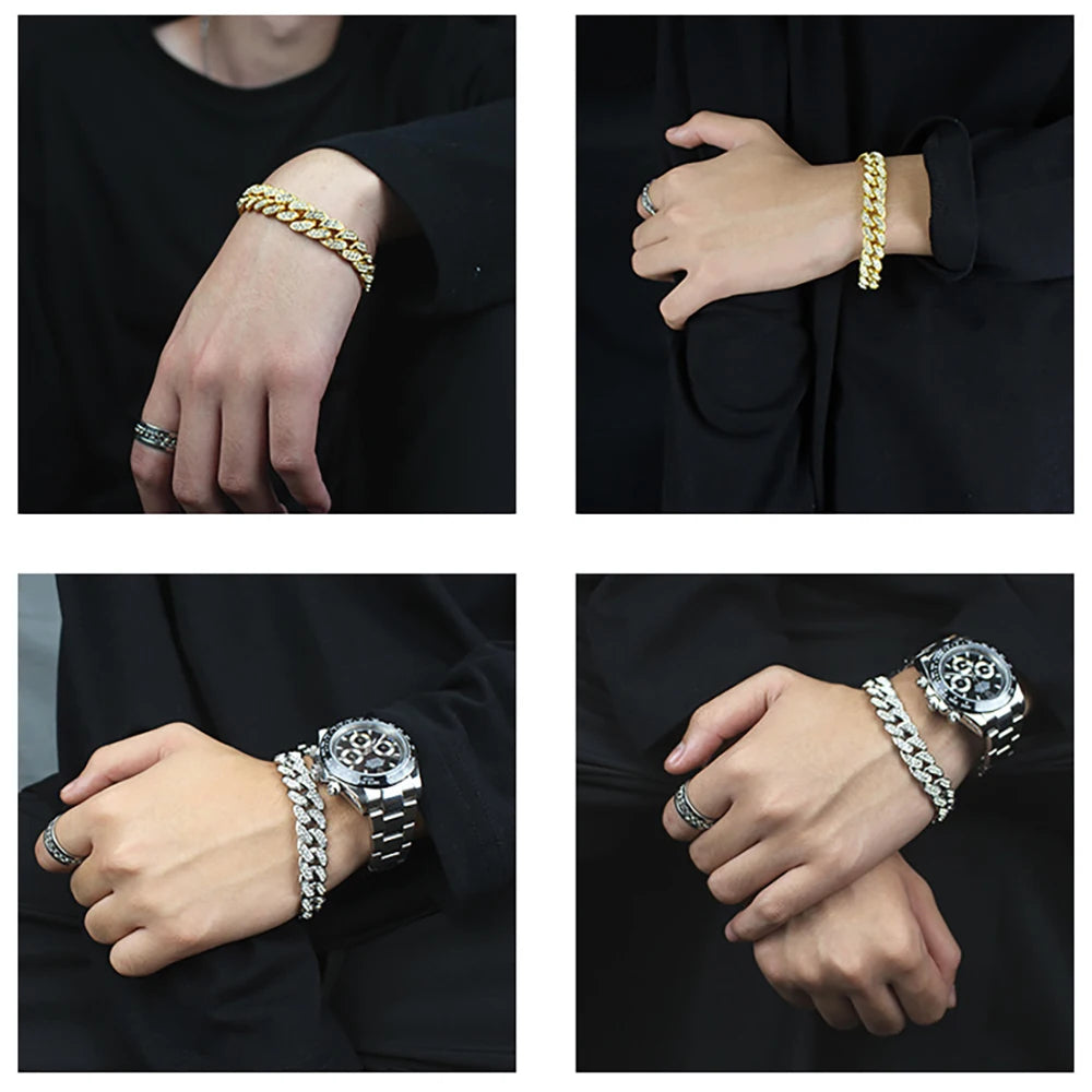 Luxus Mode Punk Strass Armband Für Frauen Männer Hiphop Cuban Link Armbänder Einfach Design Golden Silber Farbe Schmuck Geschenk