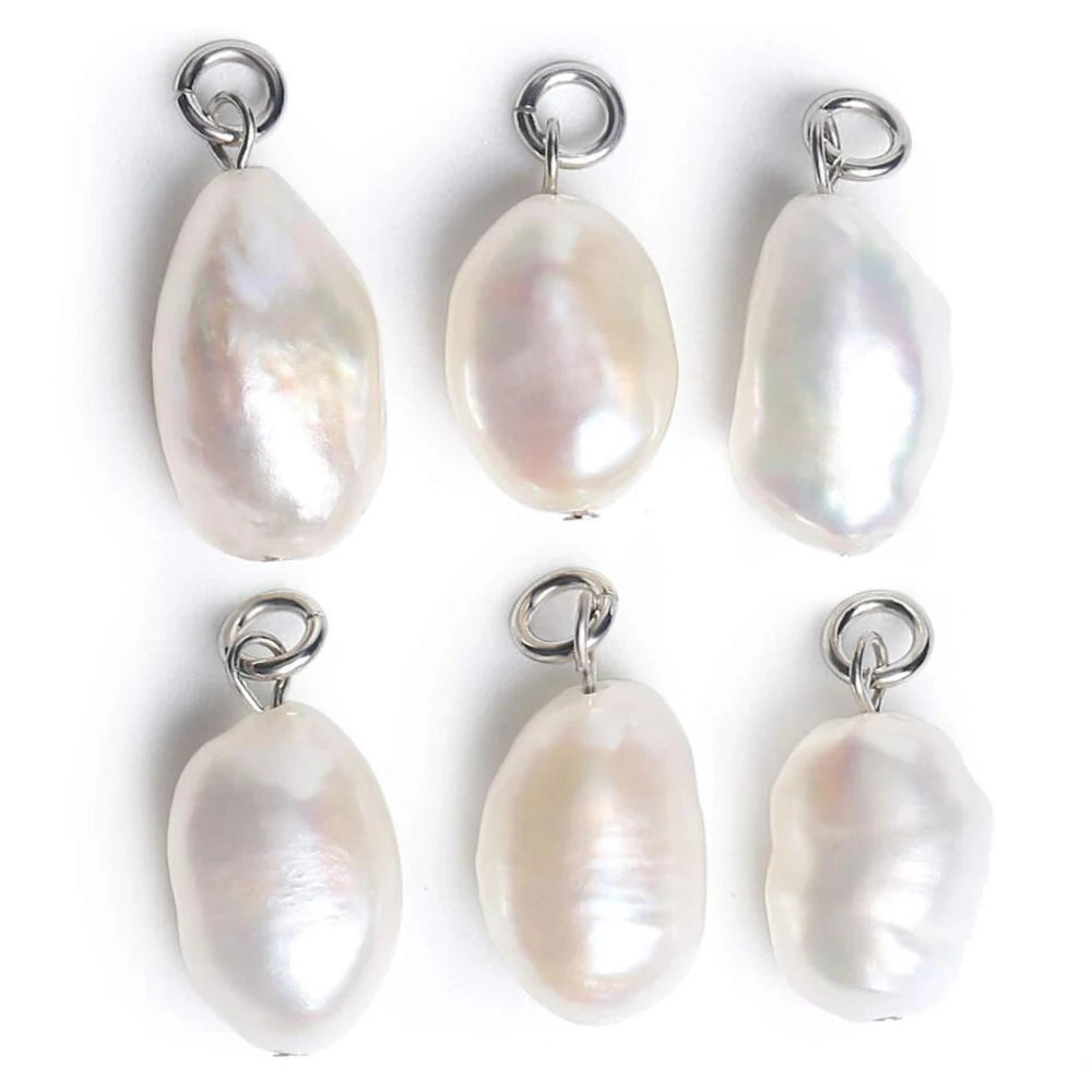 Pandantiv cu perle naturale Charms QYX-008 - Oțel inoxidabil 10 buc 8mm