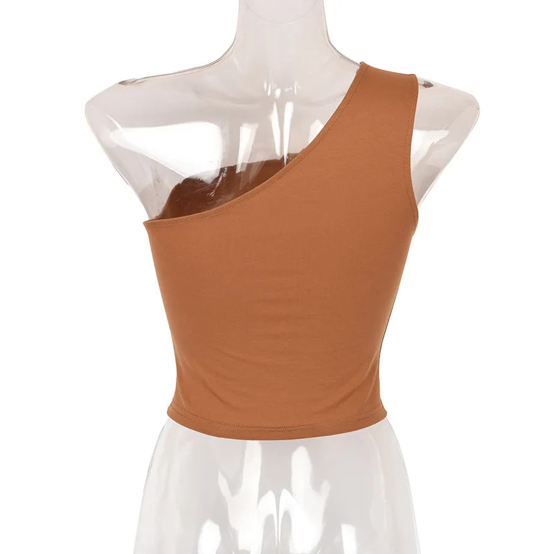 Women Sports Tank Tops elegant Crop Tops Vest Casual Female One Shoulder Summer Outfits Tops Fitness Elastic