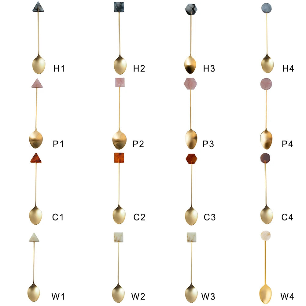 Besteck-Set 2025: 4pcs Gold-Plated Geometric-Shape - INS Coffee Collection