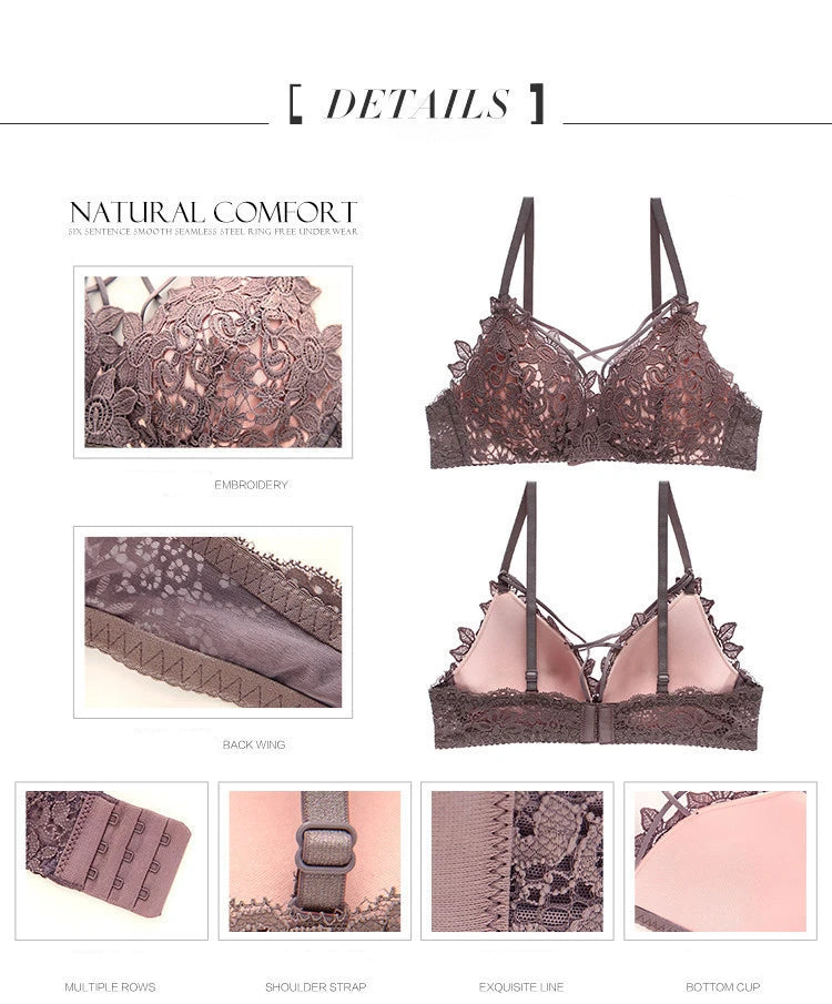 BH-Set 2025: elegant Spitzen-BH Damen Unterwäsche-Set Ohne Bügel Push Up Bralette - Nahtlos Atmungsaktiv Spitze Lingerie Schlaf-Unterwäsche