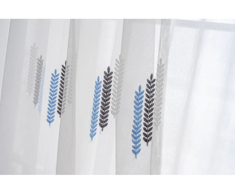 Embroidered Sheer Curtains Modern Gauze Curtain Yellow Living Room Blue Bedroom White Yarn Window Tulle Curtains